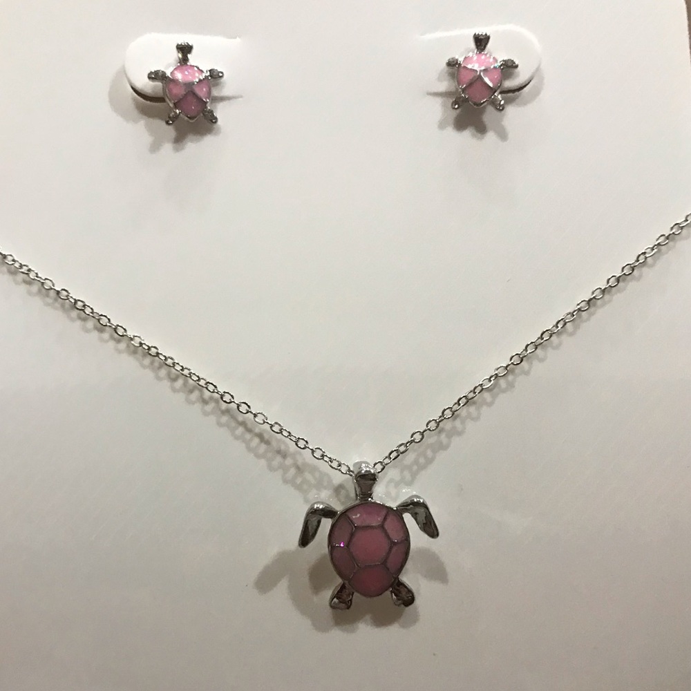 Opal Turtle Design Necklace and Earring Set - Picture 2 of 5